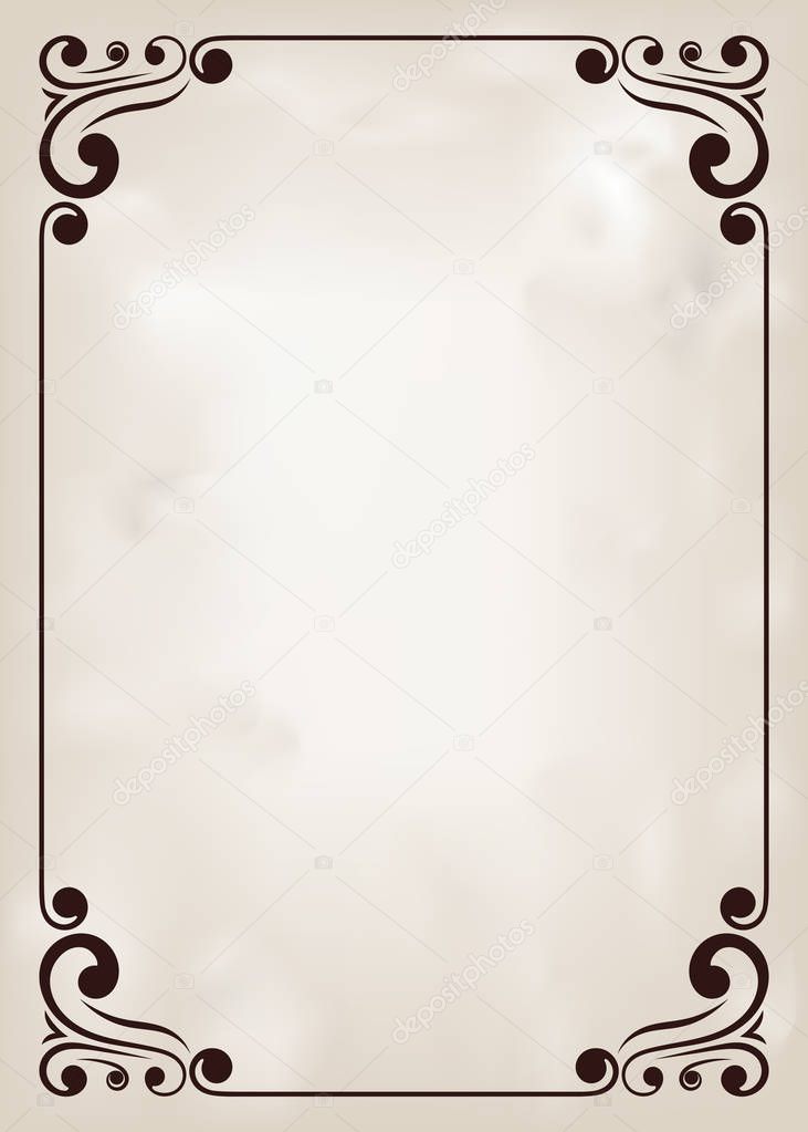 Decorative frame in vintage style with beautiful filigree and retro border for premium invitation cards or luxury certificate on ancient background, ornament vector