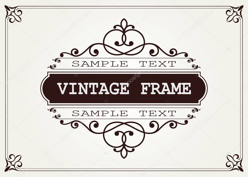 Decorative frame in vintage style with beautiful filigree and retro border for premium invitation cards or luxury certificate on ancient background, ornament vector