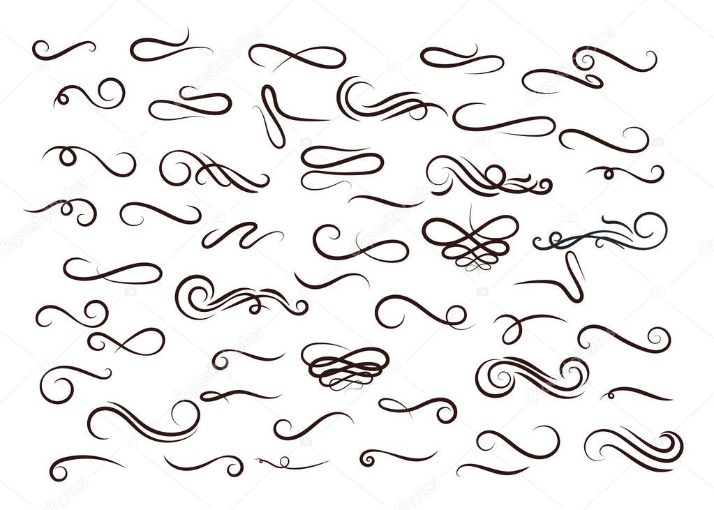set of hand drawn elements curls and swirl, decorative vintage, frame or border decoration design