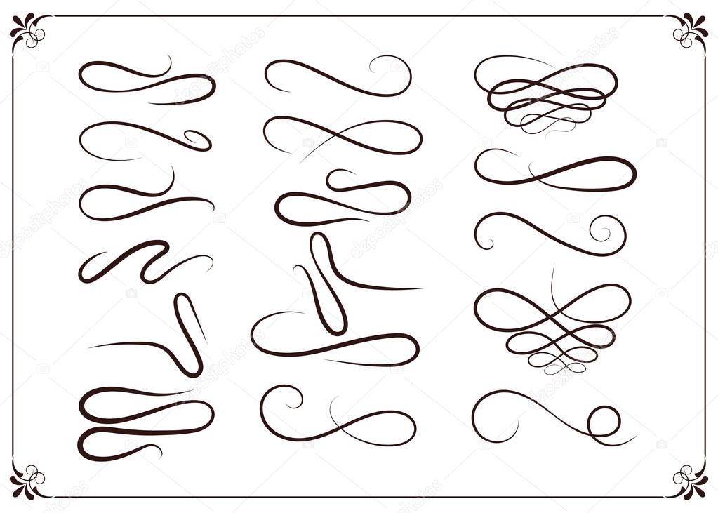 set of hand drawn elements curls and swirl, decorative vintage, frame or border decoration design