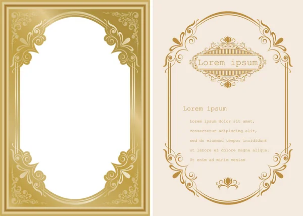 Premie Uitnodiging Bruiloft Kaart Vintage Decoratieve Gouden Frame Met Mooie — Stockvector