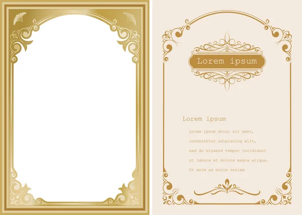 Premie Uitnodiging Bruiloft Kaart Vintage Decoratieve Gouden Frame Met Mooie — Stockvector