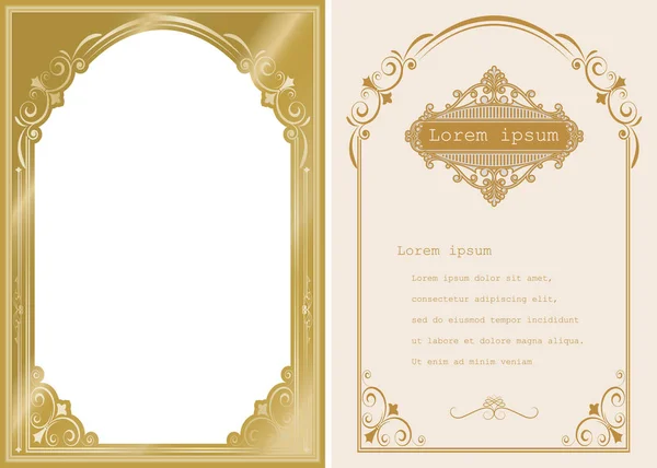 Premie Uitnodiging Bruiloft Kaart Vintage Decoratieve Gouden Frame Met Mooie — Stockvector