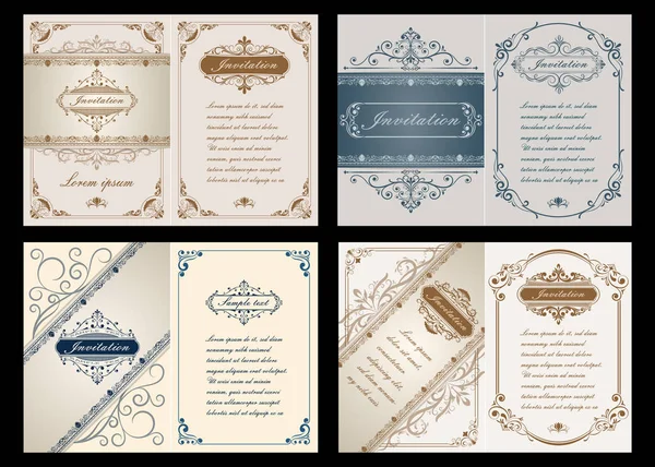 güzel telkari ve sigorta primi daveti veya düğün kartı eski arka plan, lüks kartpostal, süsleme vektör için retro kenarlıklı vintage tarzı dekoratif çerçeve kümesi