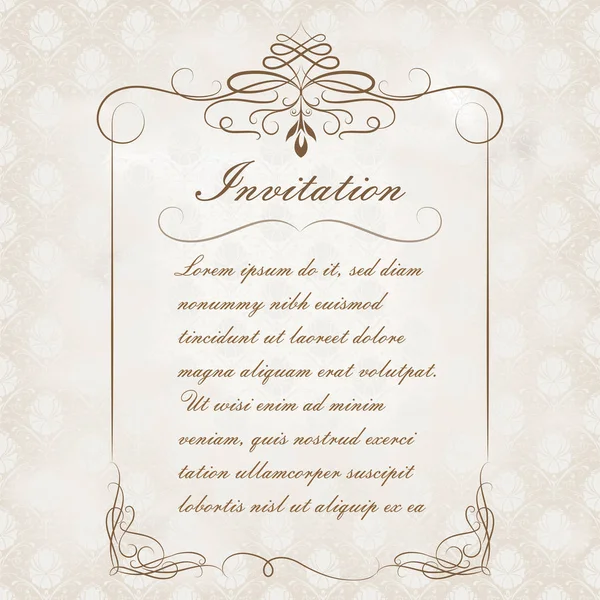 Decorative Frame Vintage Style Beautiful Filigree Retro Border Premium Invitation — Stock Vector