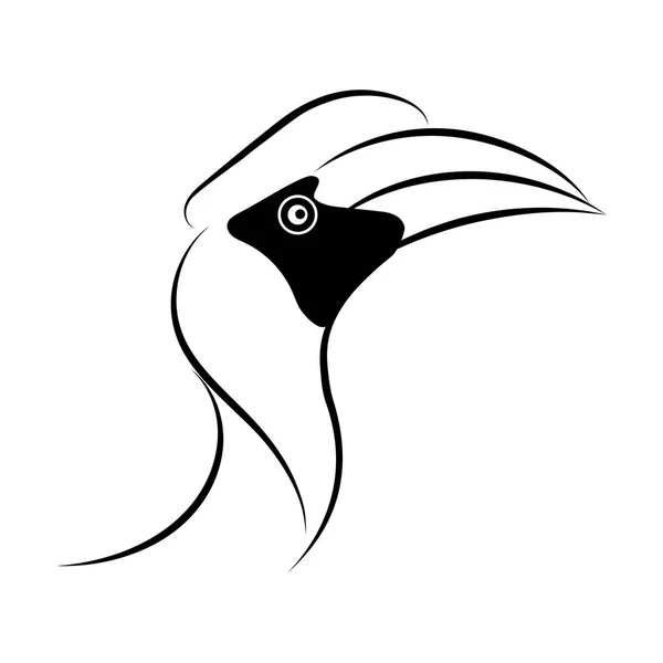 Hornbill Rysunku Linia Białym Tle Projekt Dla Ozdobny Ikona Logo — Wektor stockowy