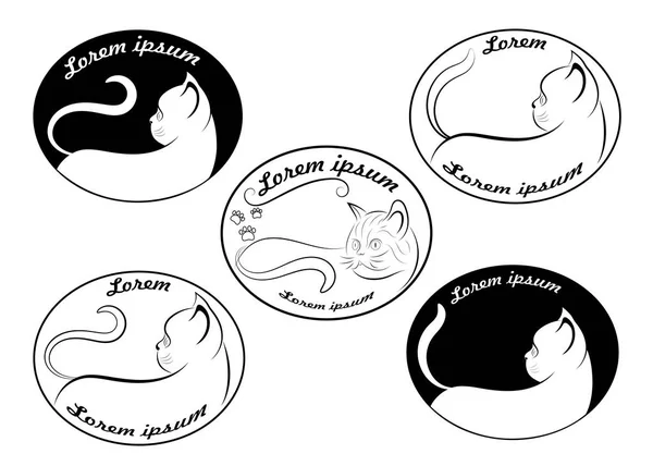 一组白色背景的 Cat 线绘制 装饰图标和徽标设计 矢量插图 — 图库矢量图片