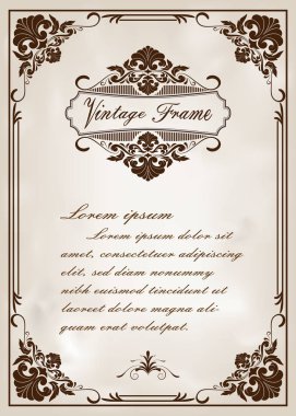 güzel telkari ve sigorta primi davetiye veya eski arka plan, süsleme vektör üzerinde lüks sertifikası için retro kenarlıklı vintage tarzı dekoratif çerçeve