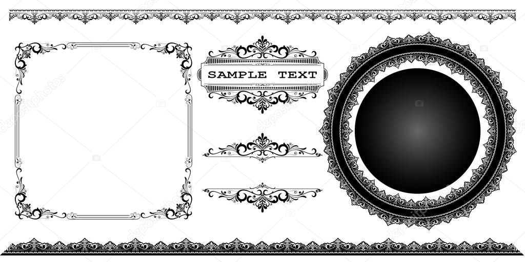 set of decorative frame in vintage style with beautiful filigree and retro border for premium invitation cards or luxury certificate on ancient background, ornament vector