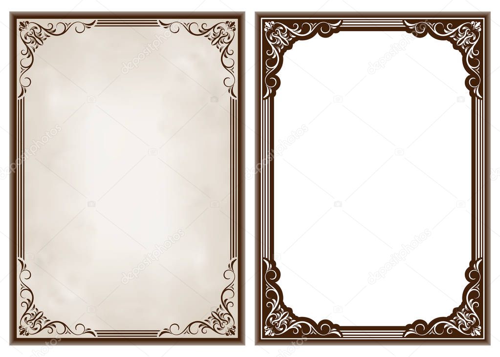 decorative frame in vintage style with beautiful filigree and retro border for premium invitation cards or luxury certificate on ancient background, ornament vector