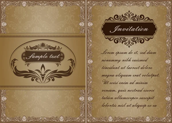 Premium Invitation Wedding Card Vintage Decorative Golden Frame Beautiful Filigree — Stock Vector