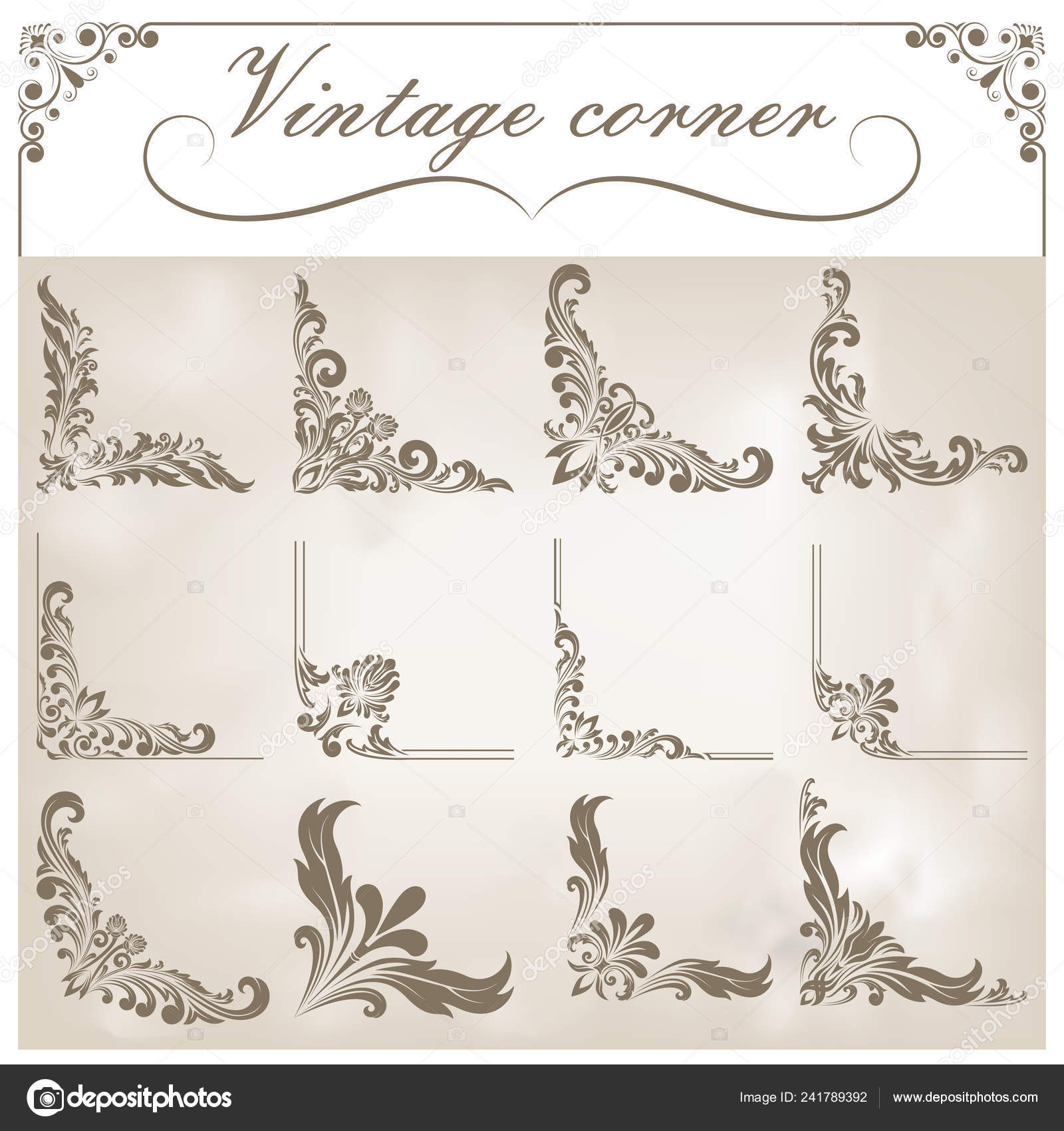 Set Corners Design Elements Vintage Frame Beautiful Filigree