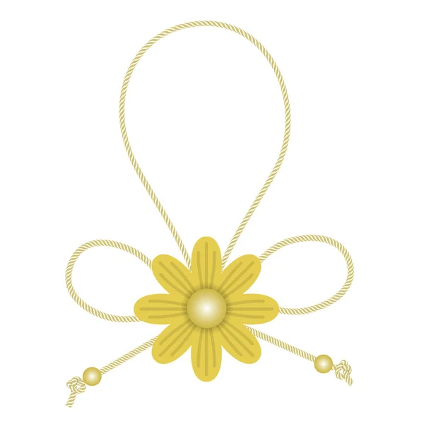 Schleifenknoten Und Strickschnur Mit Goldener Blume Auf Weißem Hintergrund Objekt — Stockvektor