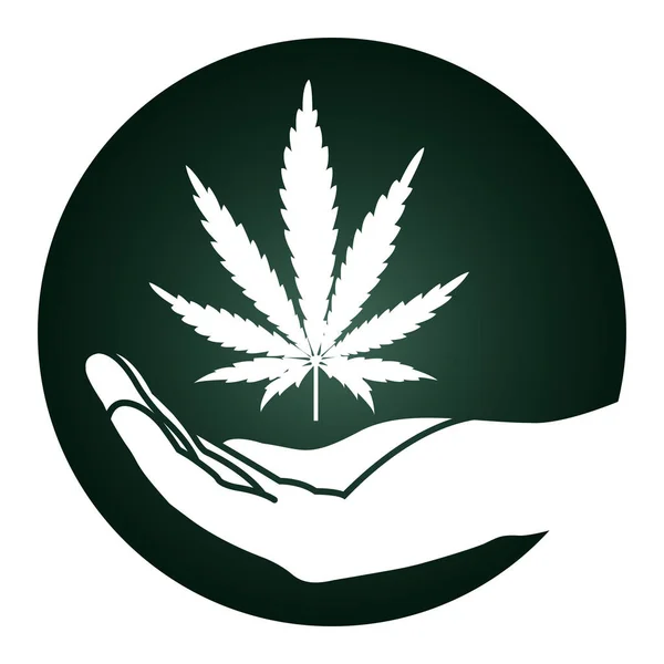 Mano con hoja de marihuana — Vector de stock