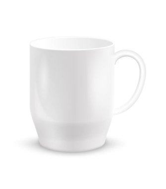Gerçekçi beyaz seramik bardak ya da beyaz arka planda izole edilmiş kahve kupaları. tasarım için vektör illüstrasyonu