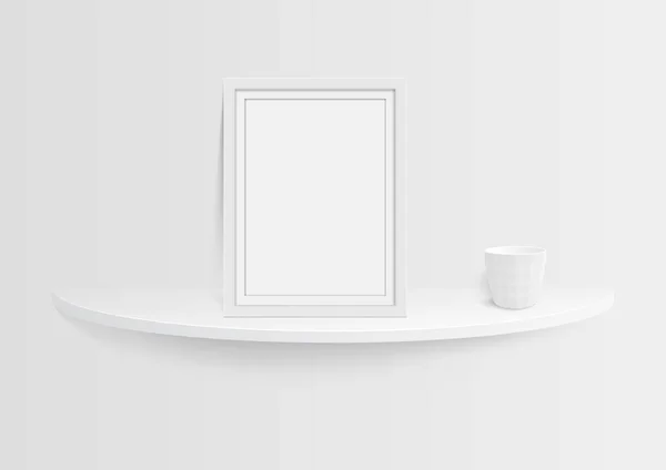 Порожня Рамка Картини Біла Полиця Білою Вазою Ізольовані Сірому Фоні — стоковий вектор