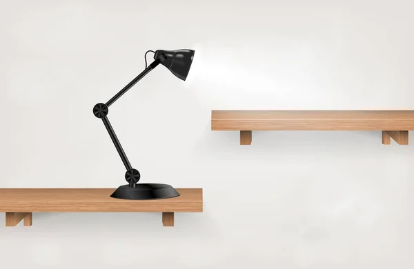 Étagère Bois Vide Avec Lampe Bureau Isolée Sur Mur Gris — Image vectorielle