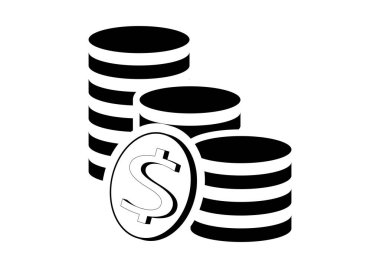 Para yığını ve dolar sembolü. para istiflenmiş madeni para simgesi, vektör illüstrasyonu