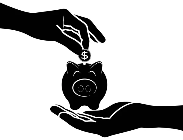Hand Halten Und Eine Münze Das Sparschwein Eingeben Für Infografiken — Stockvektor