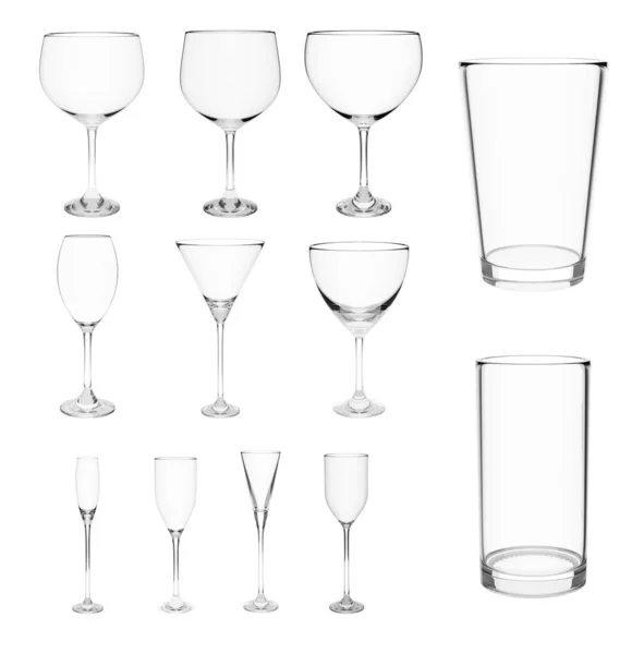 Set Empty Wine Glass Isolated White Background Clipping Path Render — Stock Photo, Image