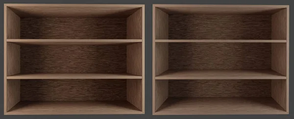 空白木制书架 灰色孤立 3D渲染 — 图库照片