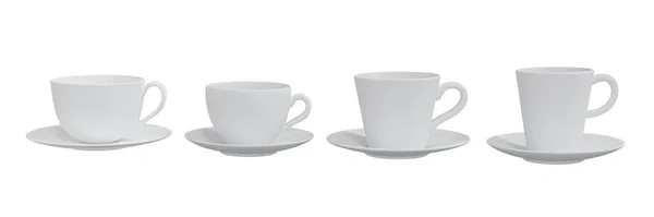 Set White Coffee Mugs Isolated White Background Clipping Path Render — Stock Photo, Image