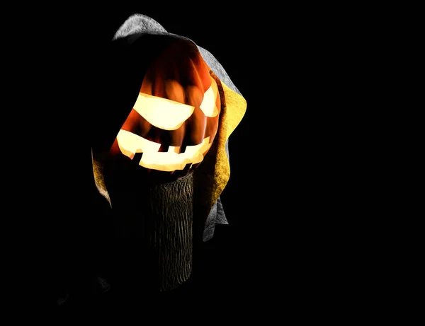Calabazas Halloween Con Cubierta Tela Sucia Aislada Sobre Fondo Negro — Foto de Stock