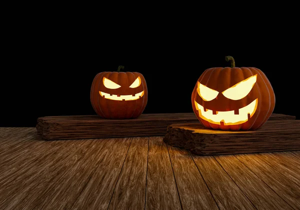 Halloween Pumpor Trägolv Isolerad Svart Bakgrund Klippbana Render — Stockfoto