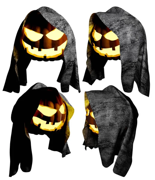 Halloween Pumpkins Dirty Cloth Cover Isolated White Background Clipping Path — Stock Photo, Image