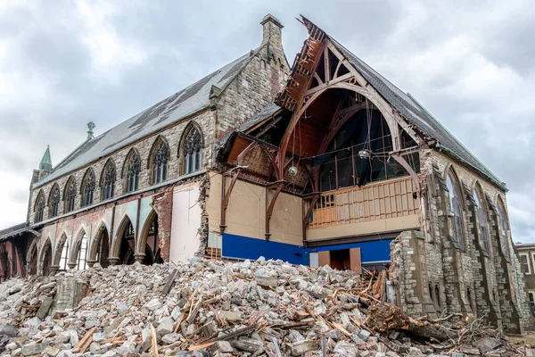 Gothic Church Being Demolished Walls Facing Viewer Missing Interior Visible — Stock Photo, Image