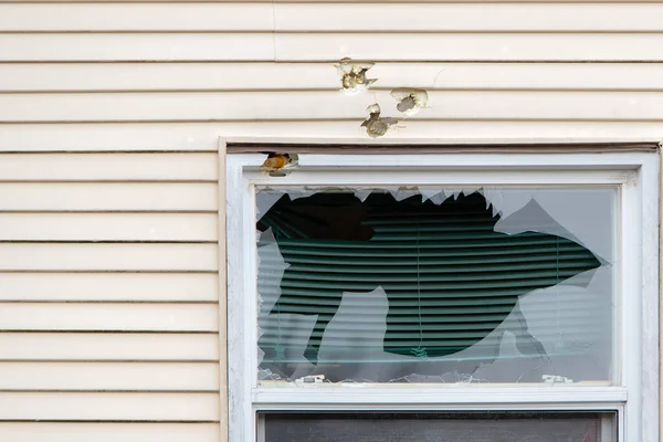 Broken Window Holes Holes Were Created Baton Tear Gas Shots — Stock Photo, Image