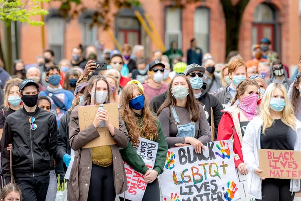 Saint John Canada June 2020 Crowd Masked People Gather Black — Stock Photo, Image