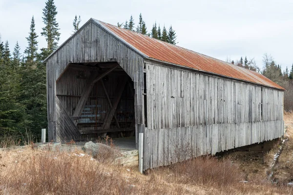 加拿大新不伦瑞克Lepreau一座旧的木制覆盖桥 这座桥已不再使用了 — 图库照片