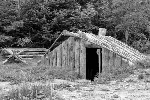 小木屋用原木建造的古老的小坑房子这是一种原始的坑屋 是由逃避美国奴隶制而来到加拿大的人建造的 黑人和白人 — 图库照片