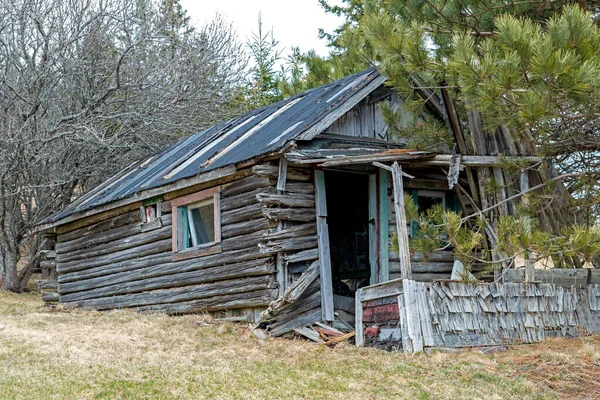 Liten Övergiven Stuga Tillverkad Väderstockar Verandan Kollapsar Sidorna Bryts Och — Stockfoto