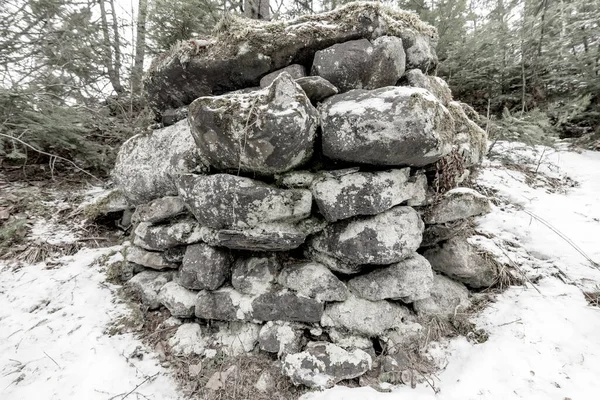 Old Rough Stone Cairn Side Hill Very Low Saturation Almost — Stock Photo, Image