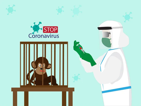在应用于人类之前 对小鼠和猴子等动物进行了结肠病毒疫苗接种实验 — 图库矢量图片