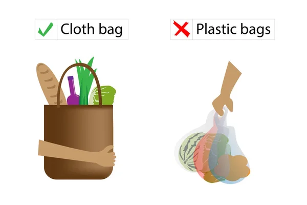 Hentikan Polusi Dari Plastik Jangan Gunakan Kantong Plastik Gunakan Kantong - Stok Vektor