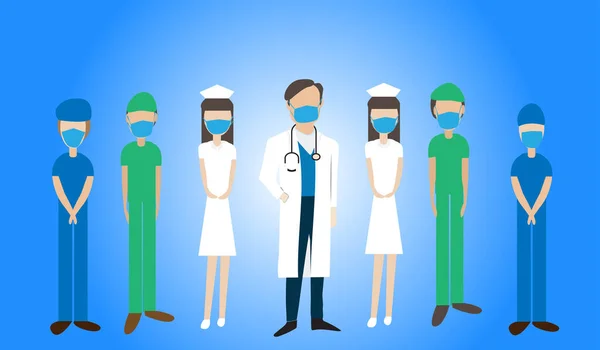 Team Doctors Nurses Nurse Assistants Wear Mask Filter Covid Virus — Stock Vector