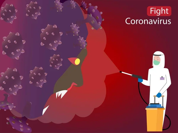 Сотрудники Борются Коронавирусом Используйте Дезинфицирующие Средства Распыления — стоковый вектор