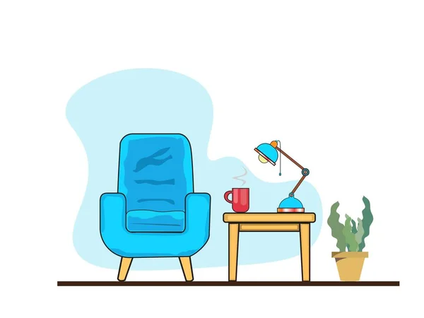 Ruheecke Mit Sesseln Bäumen Und Tischen — Stockvektor