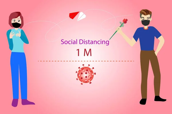 Les Gens Doivent Garder Distance Moins Mètre Selon Les Mesures — Image vectorielle