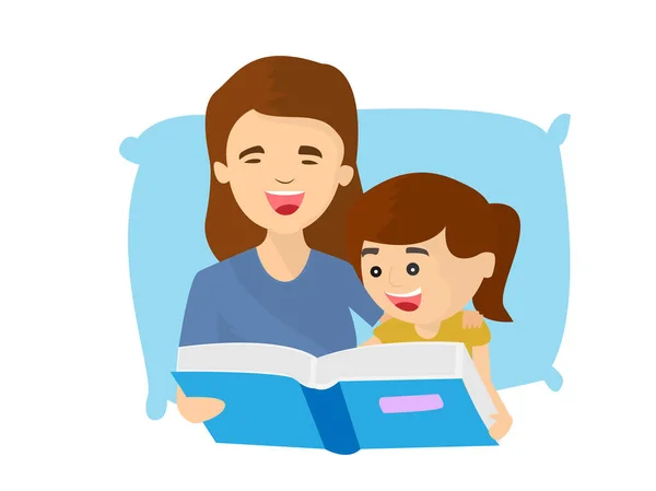 어머니와 은잠자기 이야기 시절의 가족의 온정을 읽는다 — 스톡 벡터