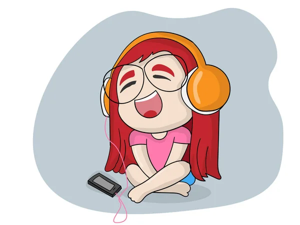 ヘッドフォンをしている女の子は 自分の個人的な世界でスマートフォンから音楽を楽しむ — ストックベクタ