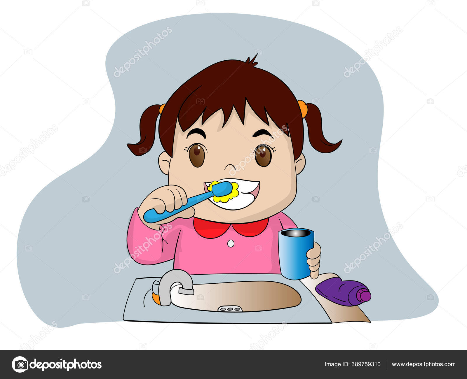 Lita Jente Pusser Tenner Med Blå Tannbørste Tegnefilm stockvektor ©  chanwity.nu.ac.th #389759310, image size:1600x1300