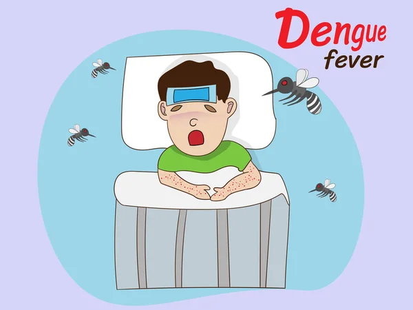 Homem Sofre Dengue Que Uma Doença Tropical Carregada Por Mosquitos — Vetor de Stock