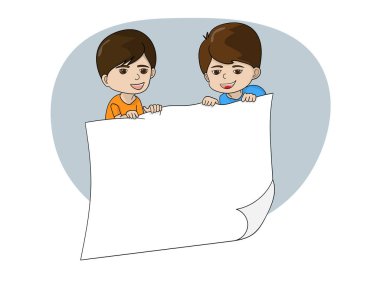 Elinde beyaz bir tahta tutan iki tatlı çocuk.