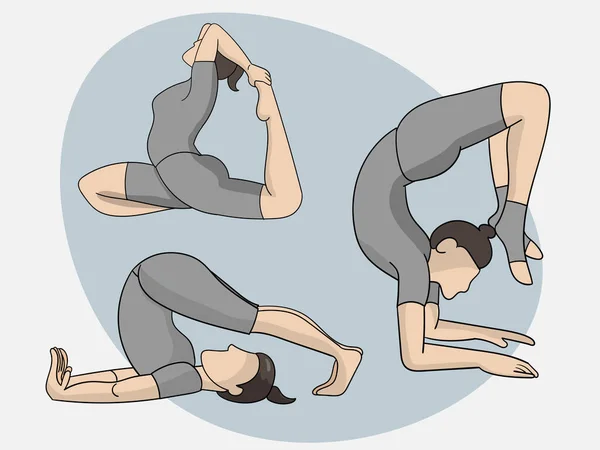 Las Mujeres Practican Yoga Total Poses Ropa Deportiva Pantalones Corpiño — Vector de stock