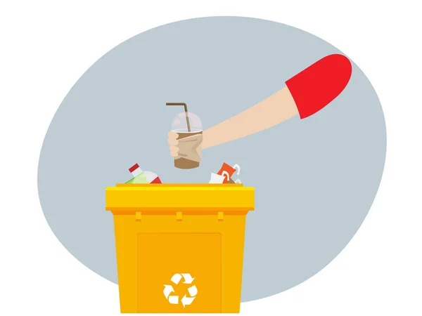 Concept Séparation Déversement Des Déchets Plastiques Dans Les Bacs Recyclage — Image vectorielle