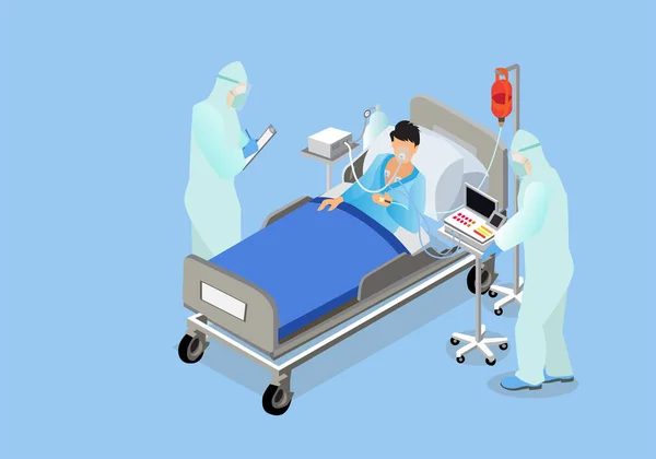 Tıbbi ekipmanlarla dolu bir odada Coronavirus enfeksiyonuyla ilgilenmek.